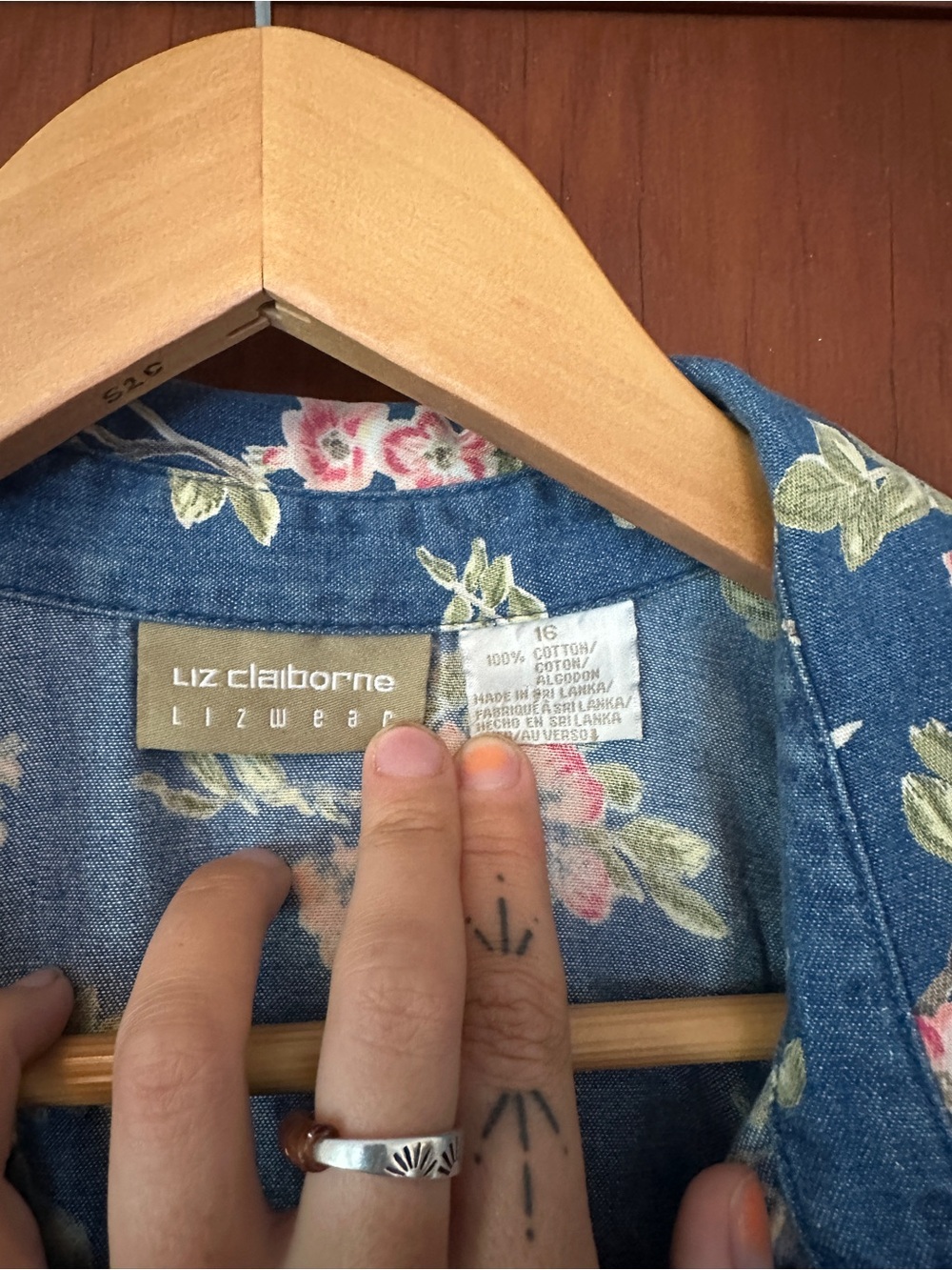 Vintage Liz Clairborne denim floral button up size 16 - Picture 2 of 4